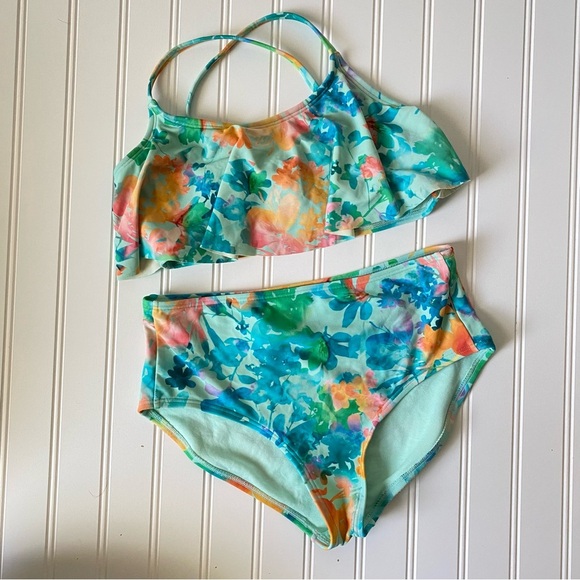 Athleta Other - Athleta Girl | Girl's Blue Green Lumen Floral Bikini Set Size XL/14